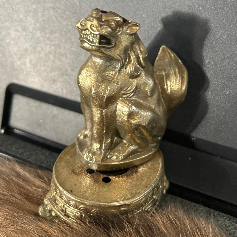 Asian Foo Dog Incense Burner 2 Piece Medal Gold Tone w Creeping Smoke